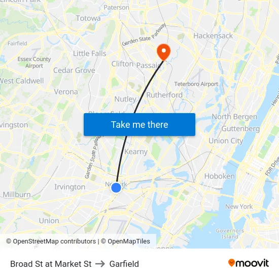 Broad St at Market St to Garfield map