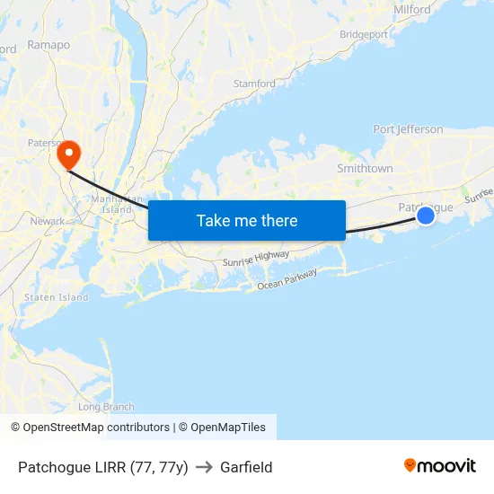 Patchogue LIRR (77, 77y) to Garfield map