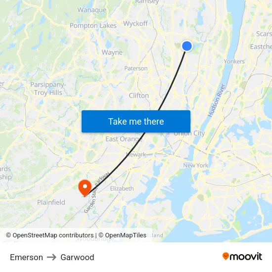 Emerson to Garwood map