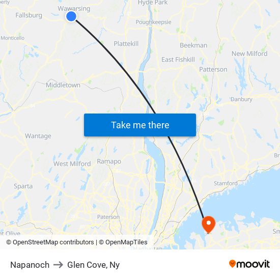 Napanoch to Glen Cove, Ny map