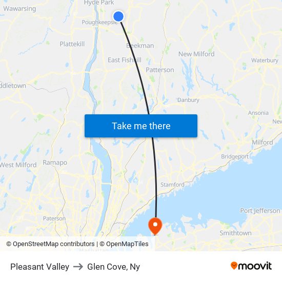 Pleasant Valley to Glen Cove, Ny map