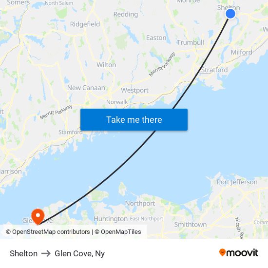 Shelton to Glen Cove, Ny map