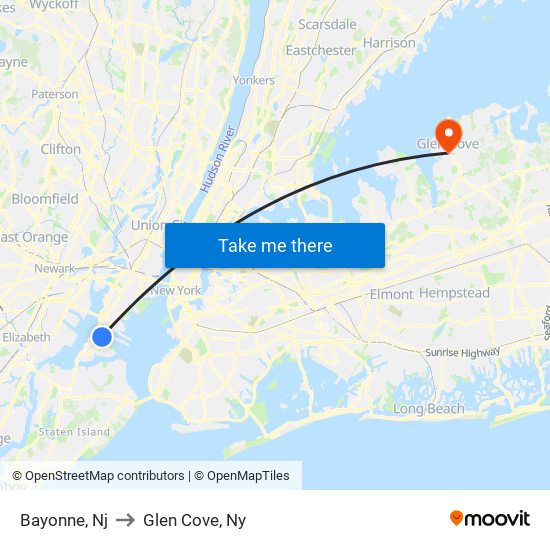 Bayonne, Nj to Glen Cove, Ny map