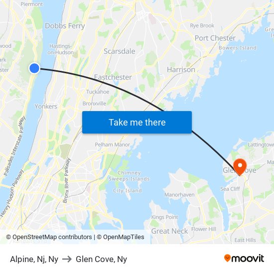 Alpine, Nj, Ny to Glen Cove, Ny map