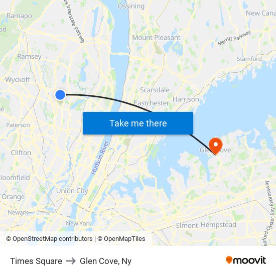 Times Square to Glen Cove, Ny map