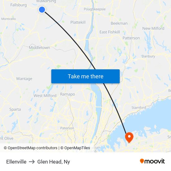 Ellenville to Glen Head, Ny map