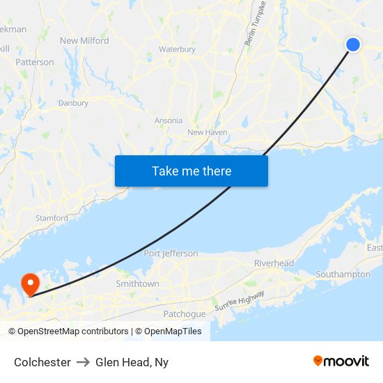 Colchester to Glen Head, Ny map