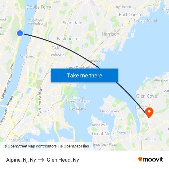 Alpine, Nj, Ny to Glen Head, Ny map