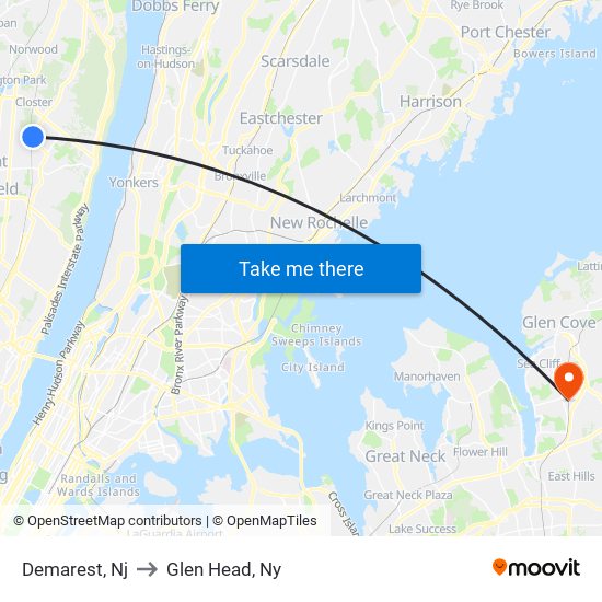 Demarest, Nj to Glen Head, Ny map