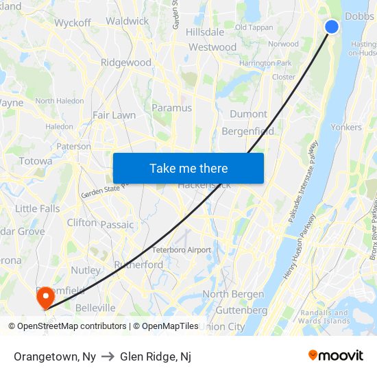 Orangetown, Ny to Glen Ridge, Nj map