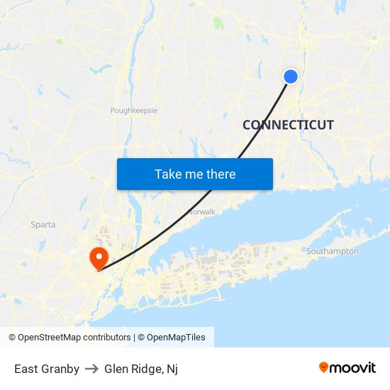 East Granby to Glen Ridge, Nj map