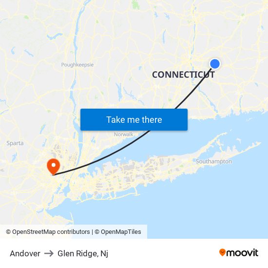 Andover to Glen Ridge, Nj map