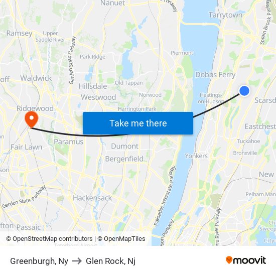 Greenburgh, Ny to Glen Rock, Nj map