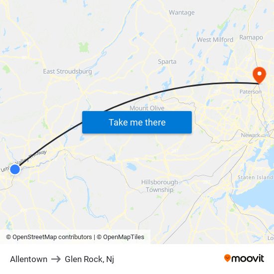 Allentown to Glen Rock, Nj map