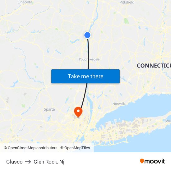 Glasco to Glen Rock, Nj map