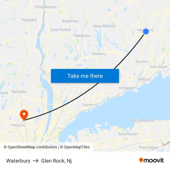 Waterbury to Glen Rock, Nj map