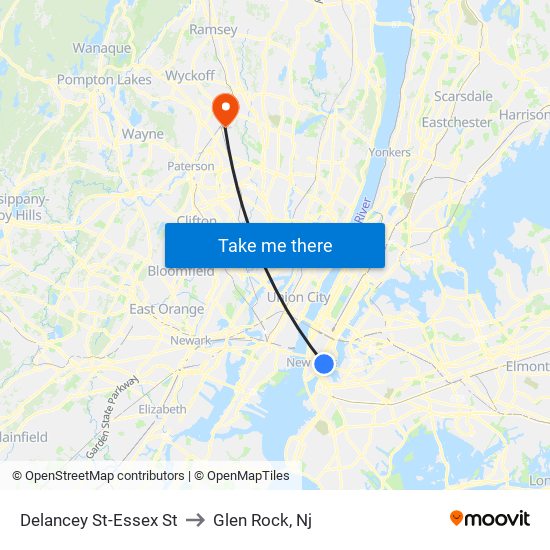 Delancey St-Essex St to Glen Rock, Nj map