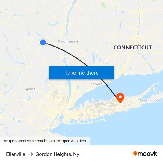 Ellenville to Gordon Heights, Ny map