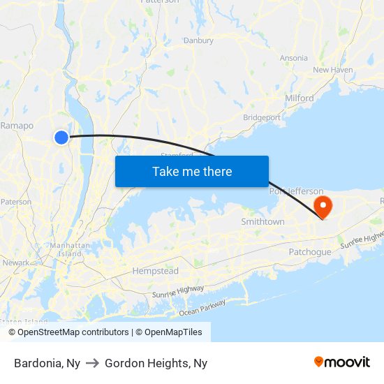 Bardonia, Ny to Gordon Heights, Ny map