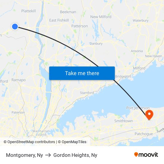 Montgomery, Ny to Gordon Heights, Ny map