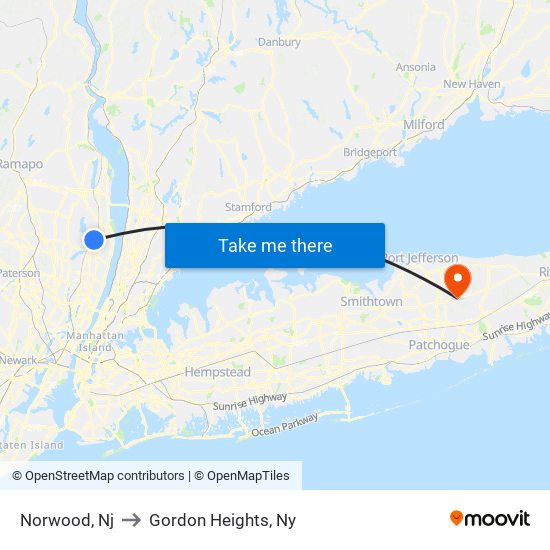 Norwood, Nj to Gordon Heights, Ny map