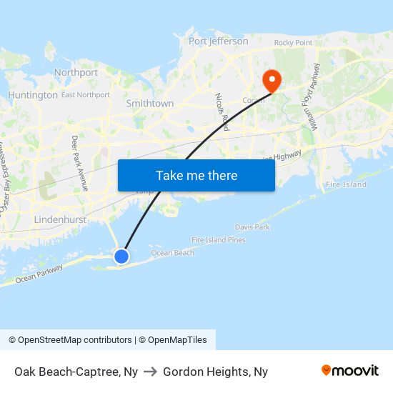 Oak Beach-Captree, Ny to Gordon Heights, Ny map