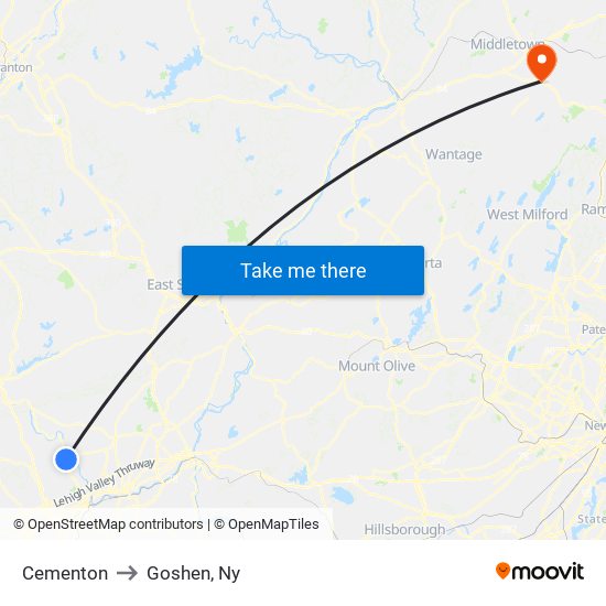 Cementon to Goshen, Ny map