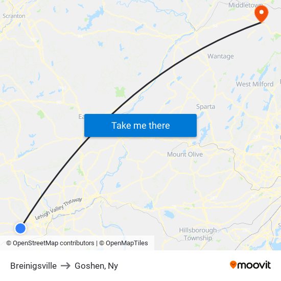 Breinigsville to Goshen, Ny map