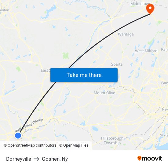 Dorneyville to Goshen, Ny map