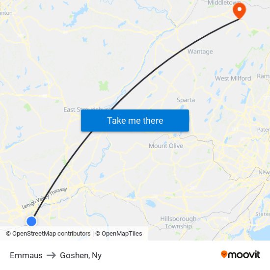 Emmaus to Goshen, Ny map