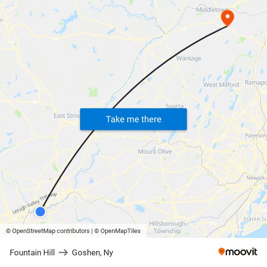 Fountain Hill to Goshen, Ny map