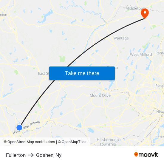 Fullerton to Goshen, Ny map