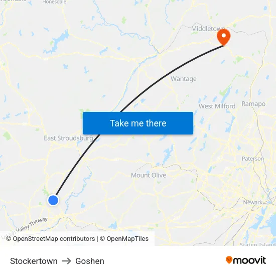 Stockertown to Goshen map