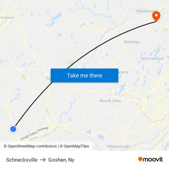 Schnecksville to Goshen, Ny map