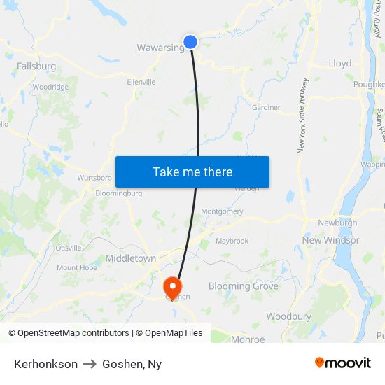 Kerhonkson to Goshen, Ny map