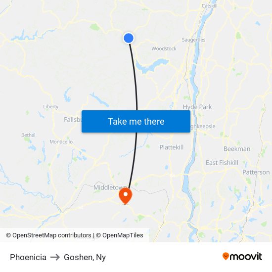 Phoenicia to Goshen, Ny map