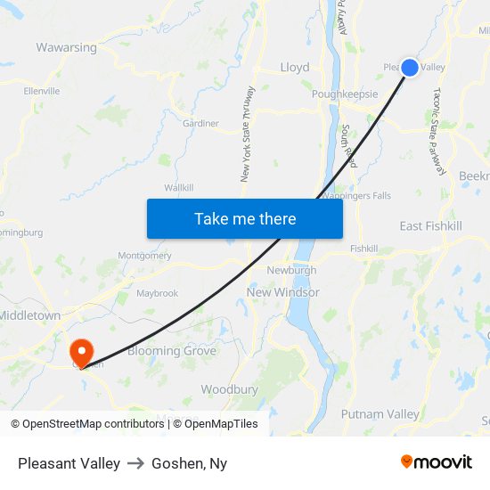 Pleasant Valley to Goshen, Ny map