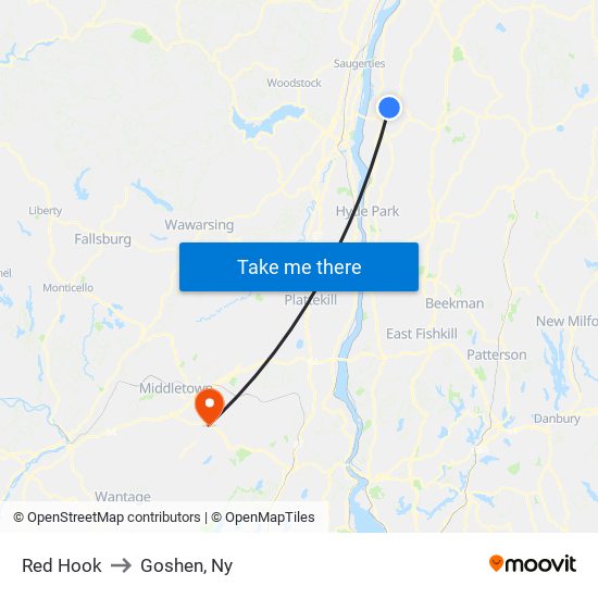 Red Hook to Goshen, Ny map