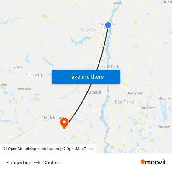 Saugerties to Goshen map