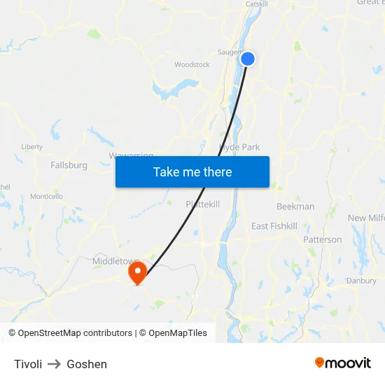 Tivoli to Goshen map