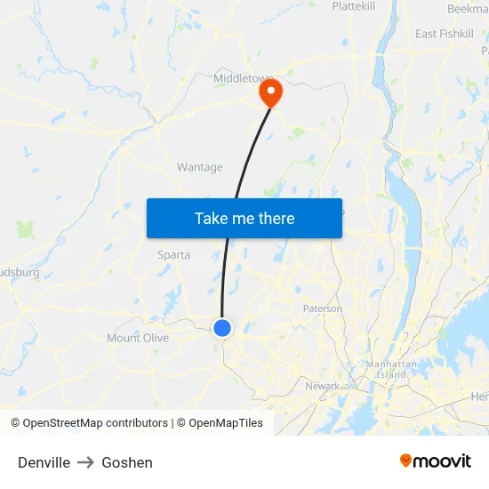 Denville to Goshen map