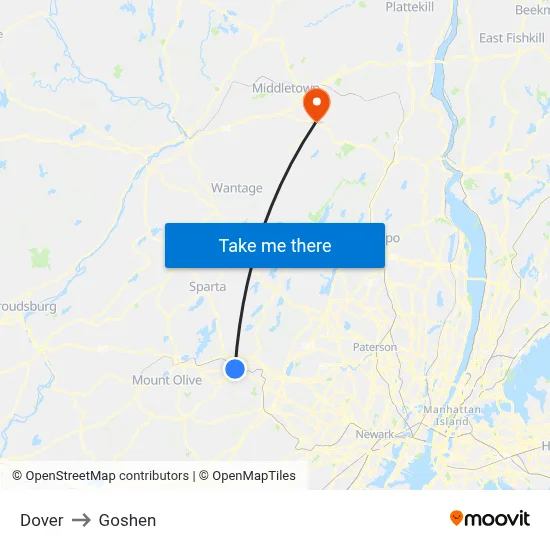 Dover to Goshen map