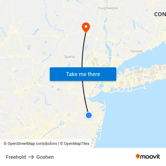 Freehold to Goshen map