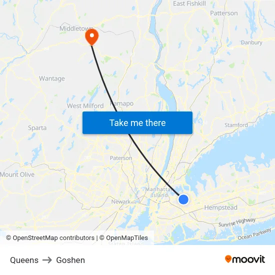 Queens to Goshen map