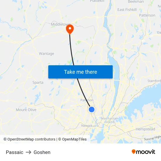 Passaic to Goshen map