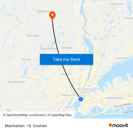 Manhattan to Goshen map