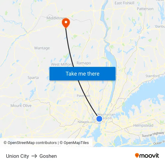 Union City to Goshen map