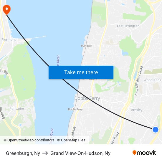 Greenburgh, Ny to Grand View-On-Hudson, Ny map
