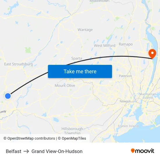 Belfast to Grand View-On-Hudson map