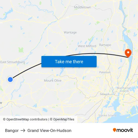 Bangor to Grand View-On-Hudson map
